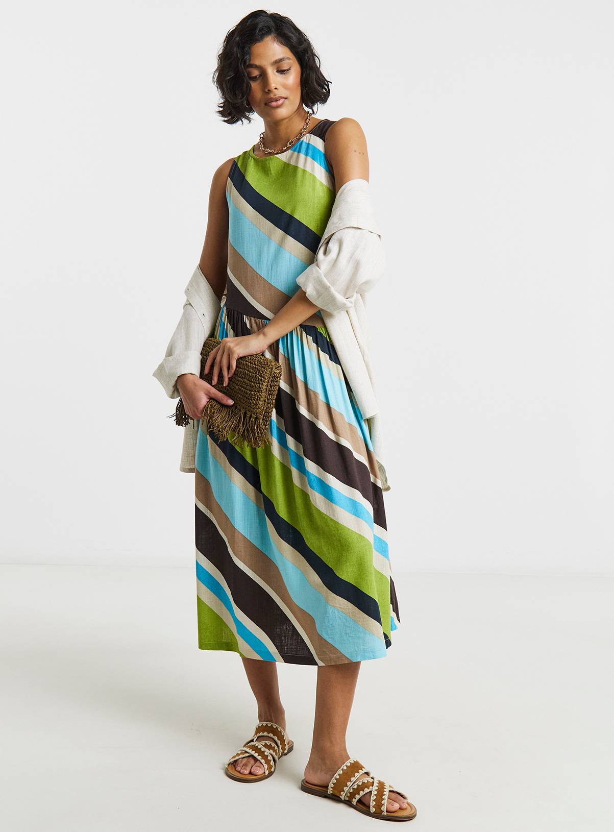 SIMPLY BE Stripe Linen Midi Dress 30 - Image 1